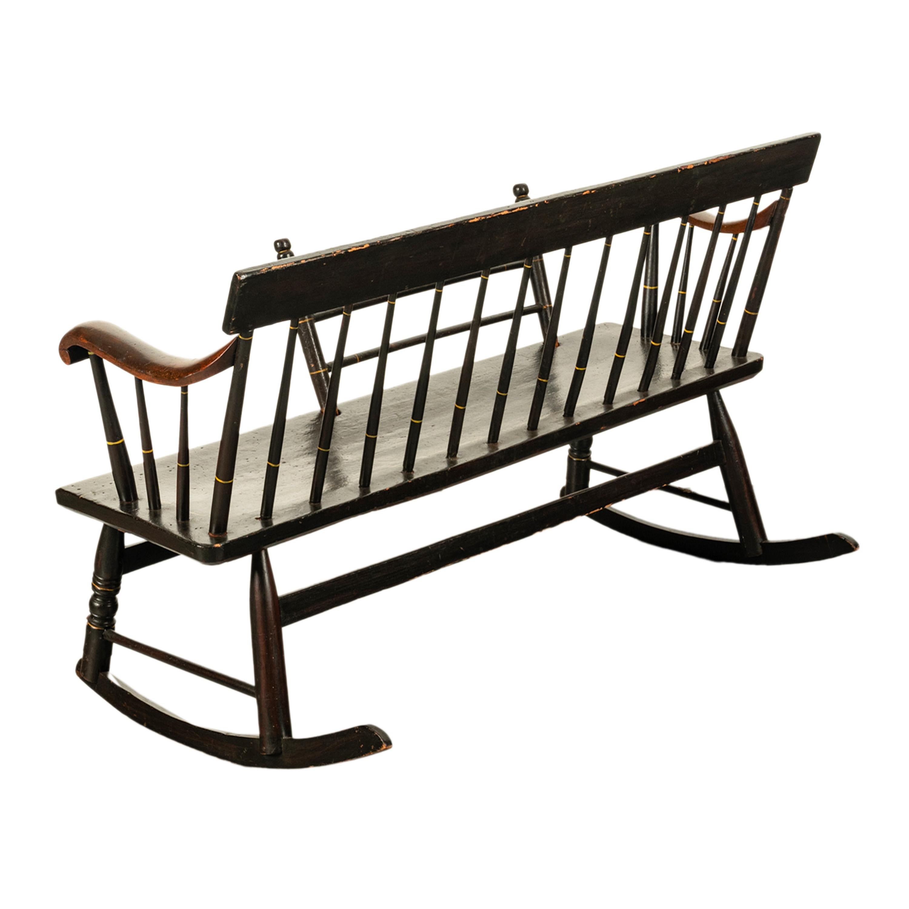 Antique American Mammy Rocking Windsor Rocking Bench Settee Original Paint 1835 1