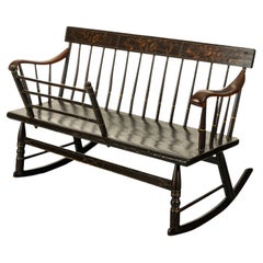 Antique American Mammy Rocking Windsor Rocking Bench Settee Original Paint 1835