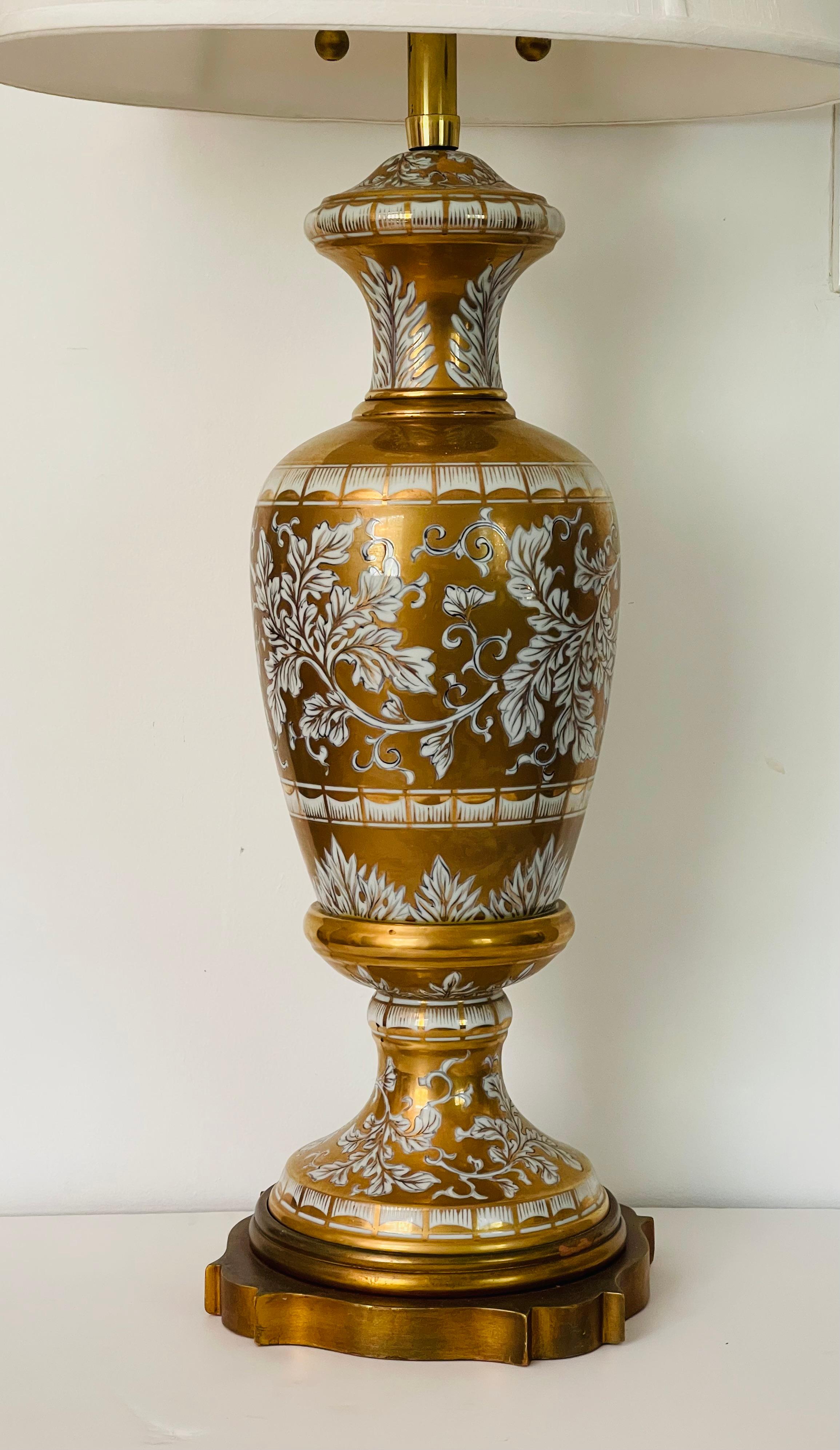 American Classical Antique American Marbro Co Gold Porcelain Lamp For Sale