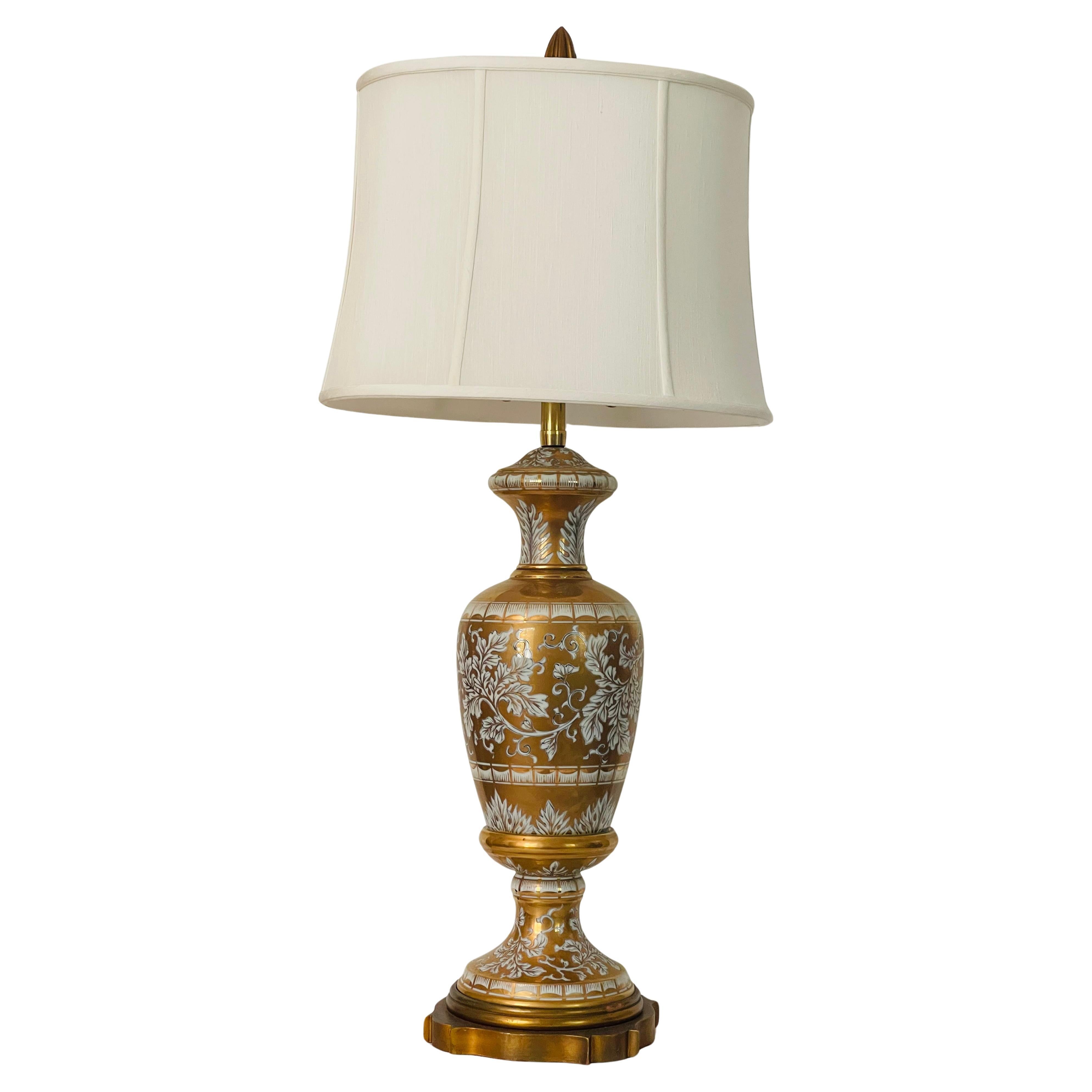Antique American Marbro Co Gold Porcelain Lamp For Sale