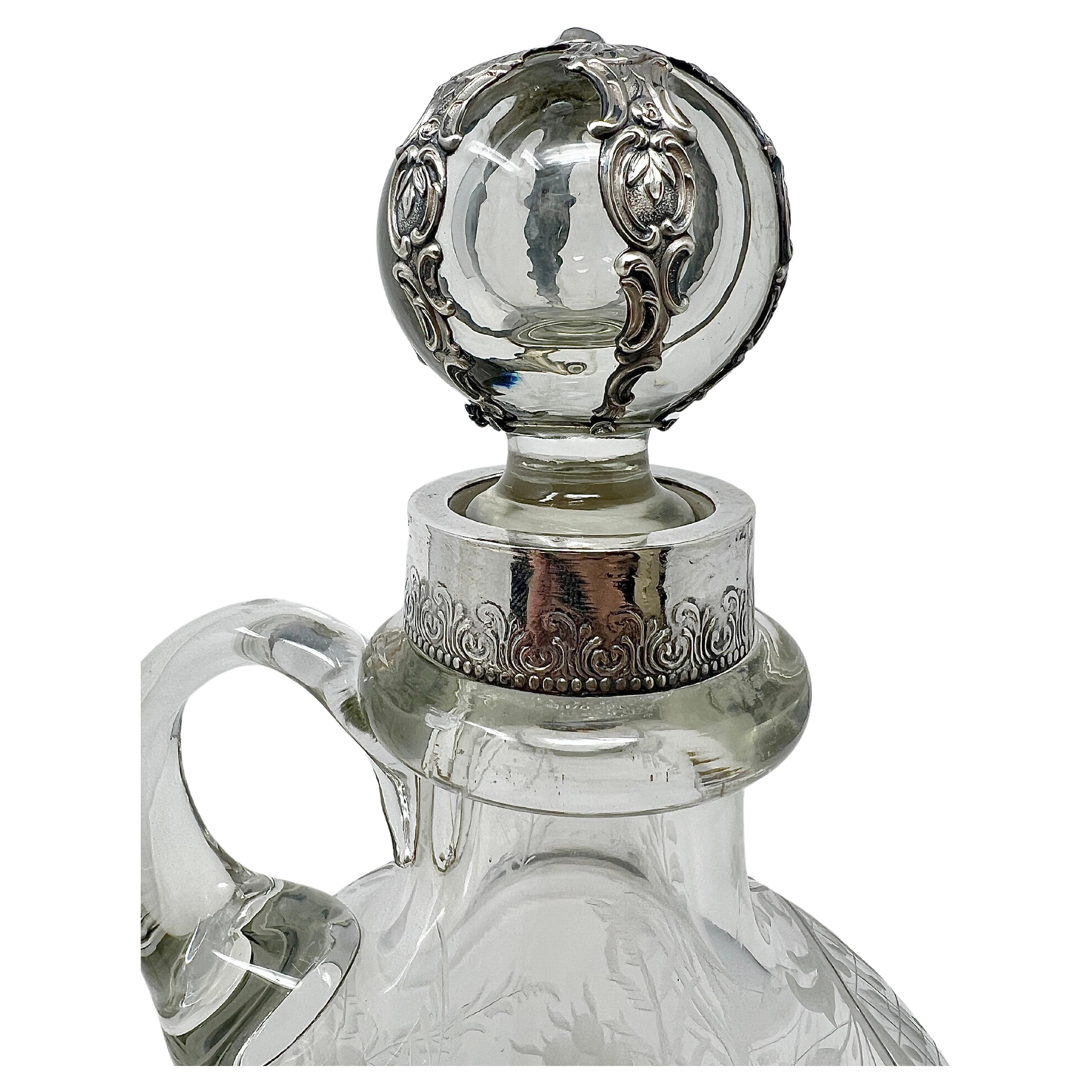 Antique American Mauser Co. Sterling Silver Mounted Crystal Decanter, Circa 1900 In Good Condition For Sale In New Orleans, LA