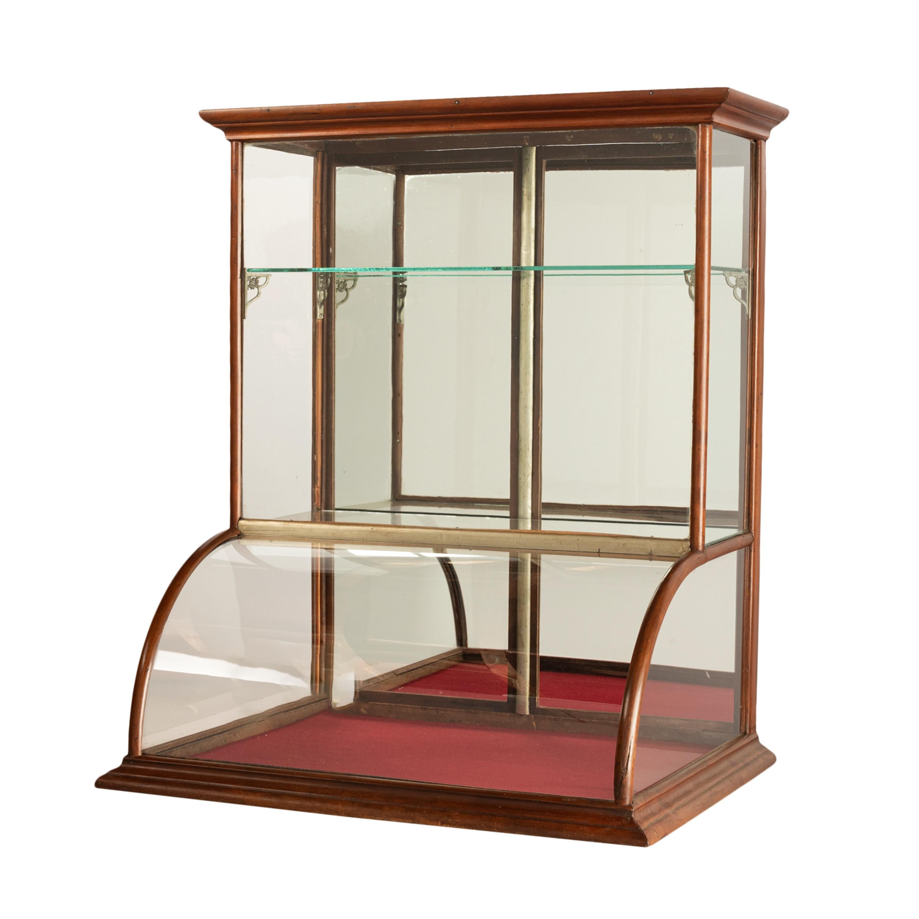 Antique American Mercantile Store Curved Glass Oak Counter Top Display Cabinet 2