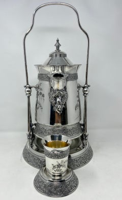 Antique American "Meriden Silver Company, " Tilting Water Pitcher w/ Cup, c. 1870