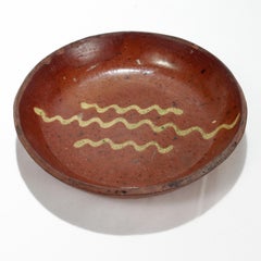 Antique American Mid-Atlantic States Yellow Slip Decorated Redware Pie Plate