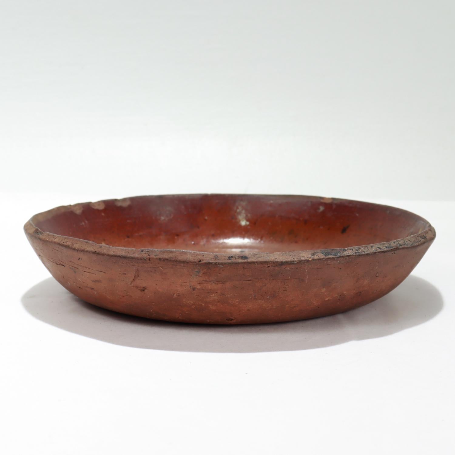 Antiguo plato para tarta de loza roja decorada con engobe amarillo de los Estados del Atlántico Medio americano siglo XIX en venta
