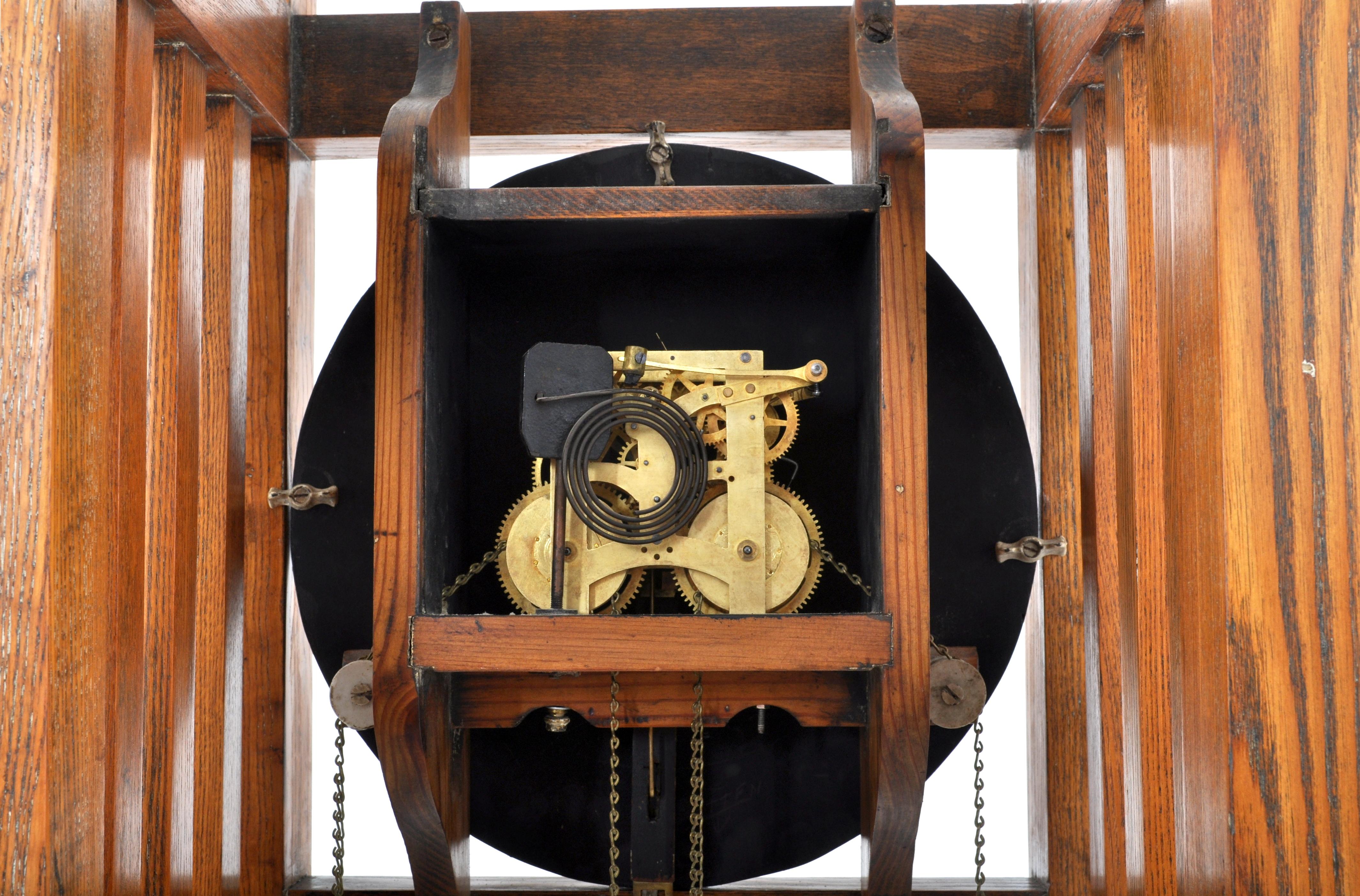 Antique American Mission Arts & Crafts Oak 8-Day Grandfather Clock, circa 1900 3