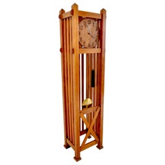 Antique American Mission Arts & Crafts Oak 8-Day Grandfather Clock, circa 1900