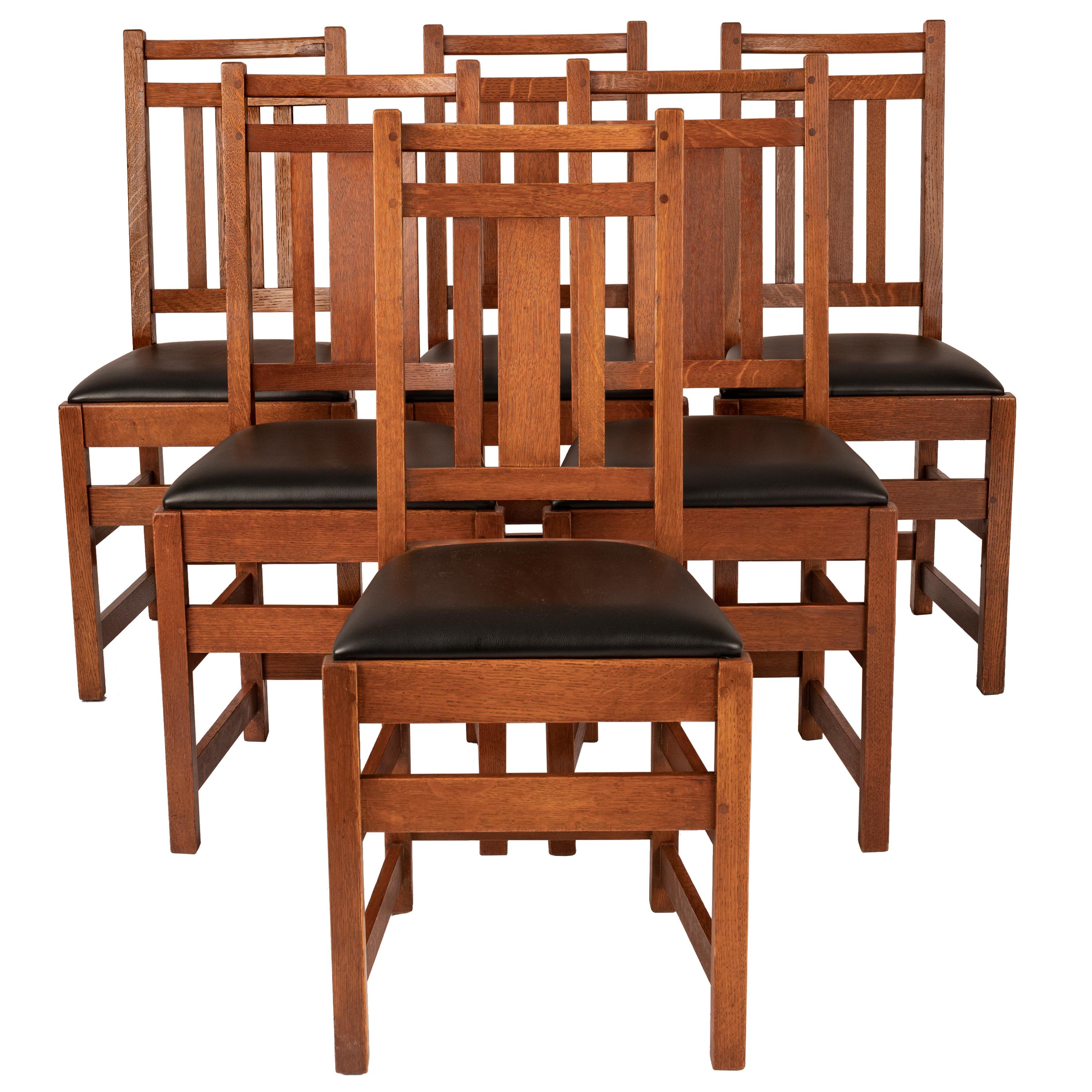 Leather Antique American Mission Arts & Crafts Oak Limbert Table #1480 & Six Chairs 1905