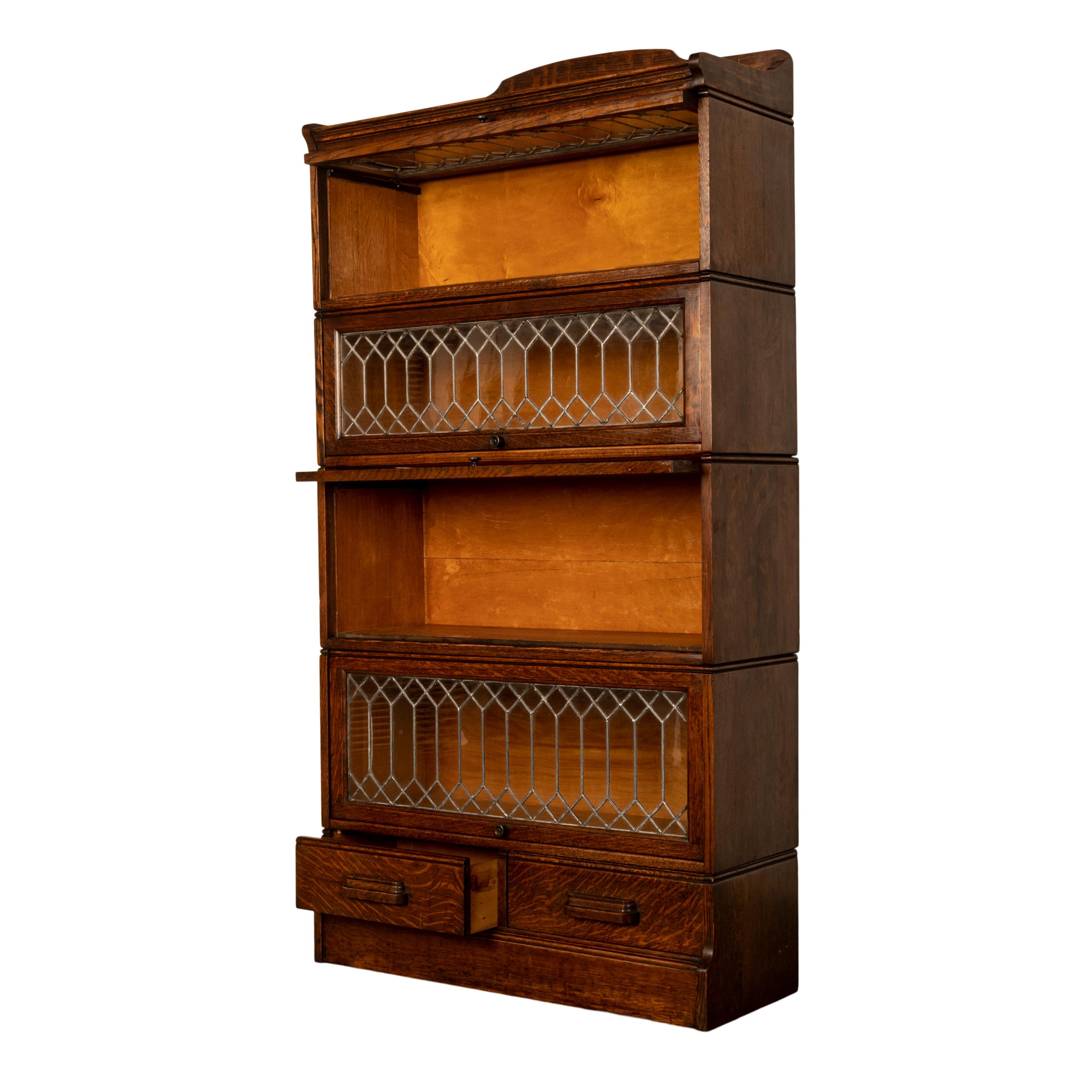 Early 20th Century Antique American Mission Arts & Crafts Stacking Leaded Glass Lawyer's Bookcase 