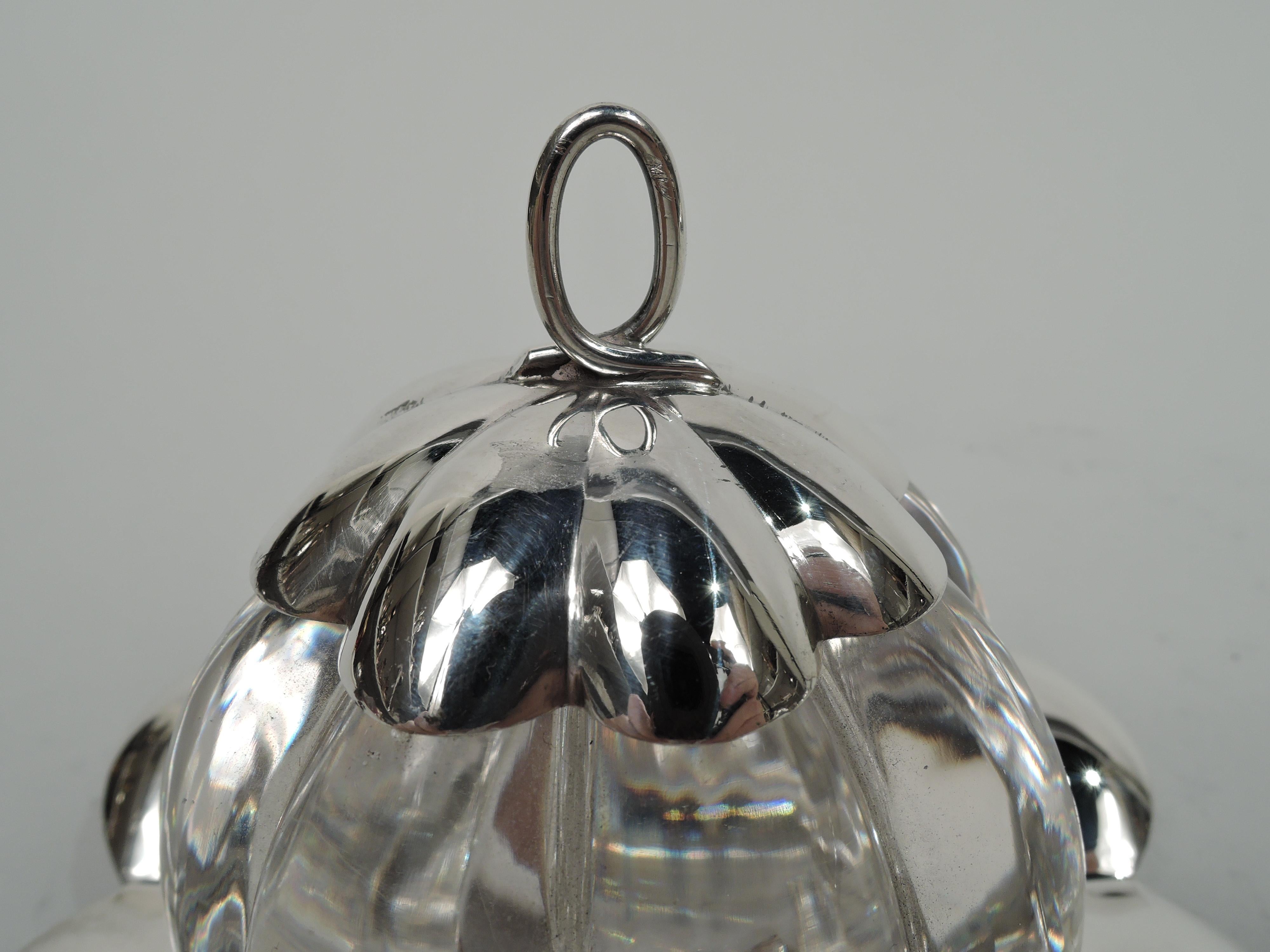 20th Century Antique American Modern Sterling Silver and Glass Inkwell on Stand For Sale