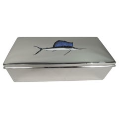Antique American Modern Sterling Silver Box with Enameled Swordfish