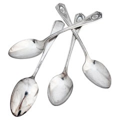 Antichi cucchiai da tavola americani con monogramma "H"; set di quattro cucchiaini