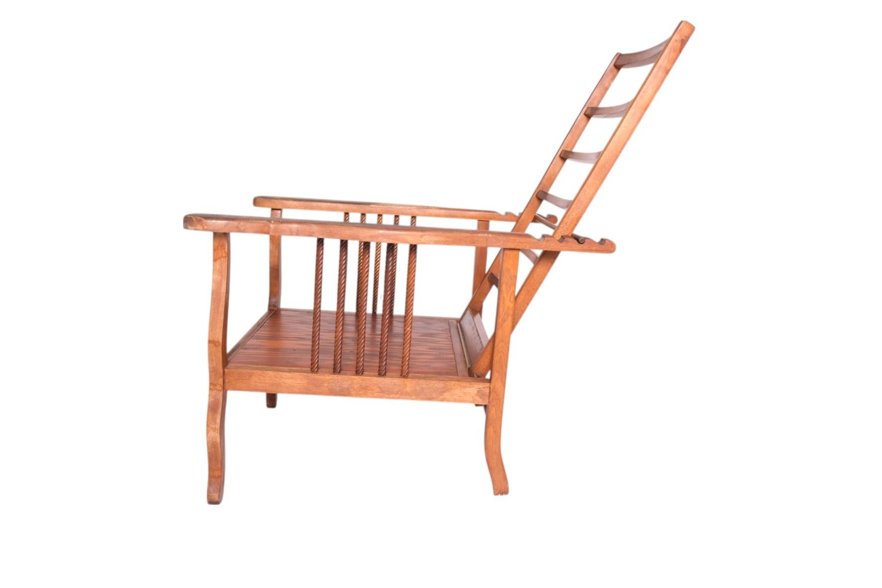 Antique American Morris Chair with Ladder-Back and Twisted Spindle Sides For Sale 5