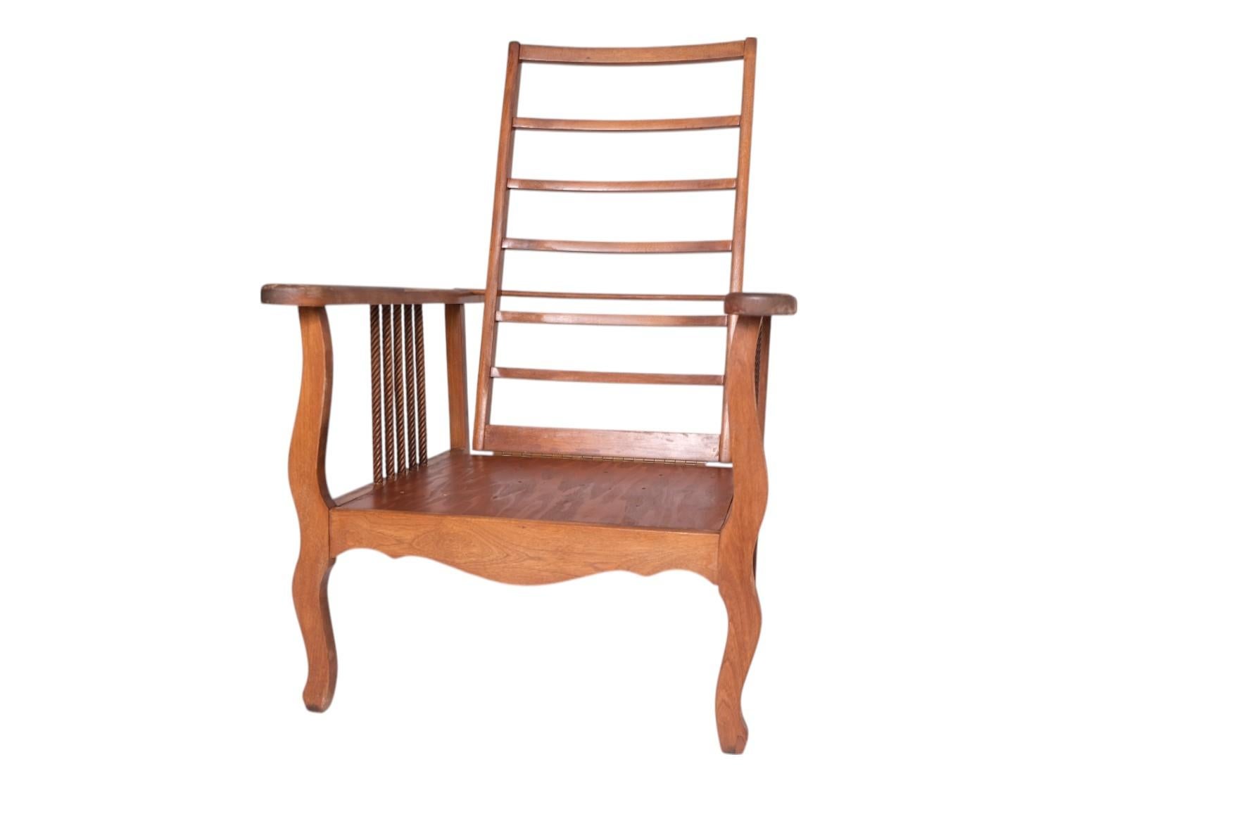 Antique American Morris Chair with Ladder-Back and Twisted Spindle Sides For Sale 7