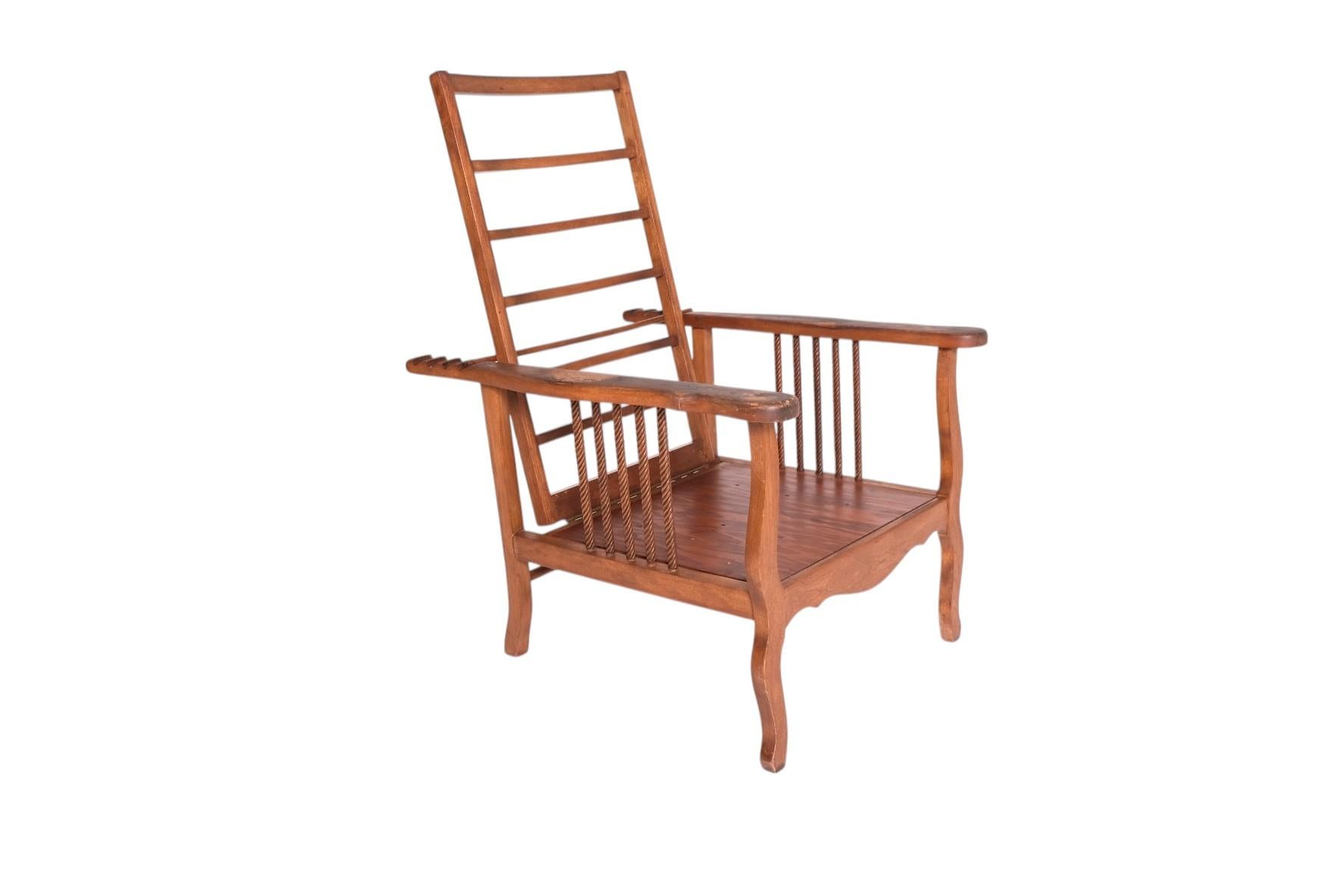 Antique American Morris Chair with Ladder-Back and Twisted Spindle Sides For Sale 10