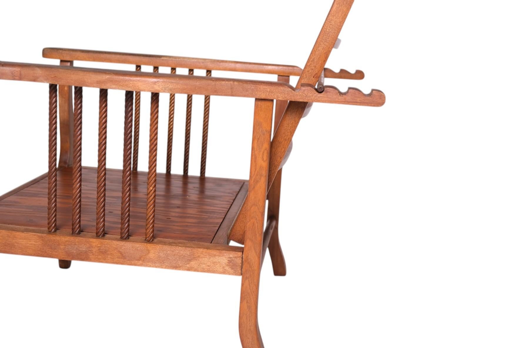 Arts and Crafts Antique American Morris Chair with Ladder-Back and Twisted Spindle Sides For Sale