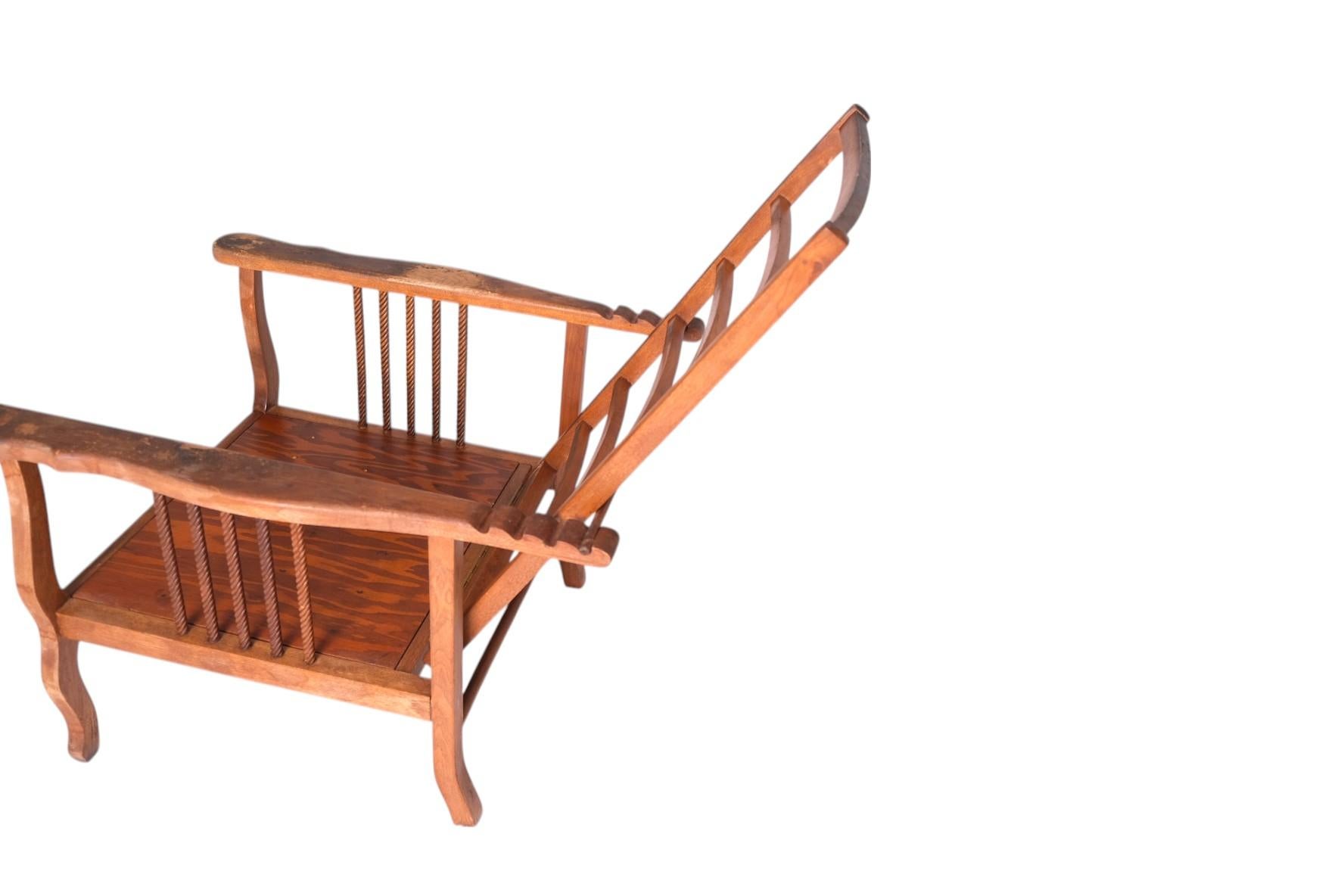 Hand-Carved Antique American Morris Chair with Ladder-Back and Twisted Spindle Sides For Sale