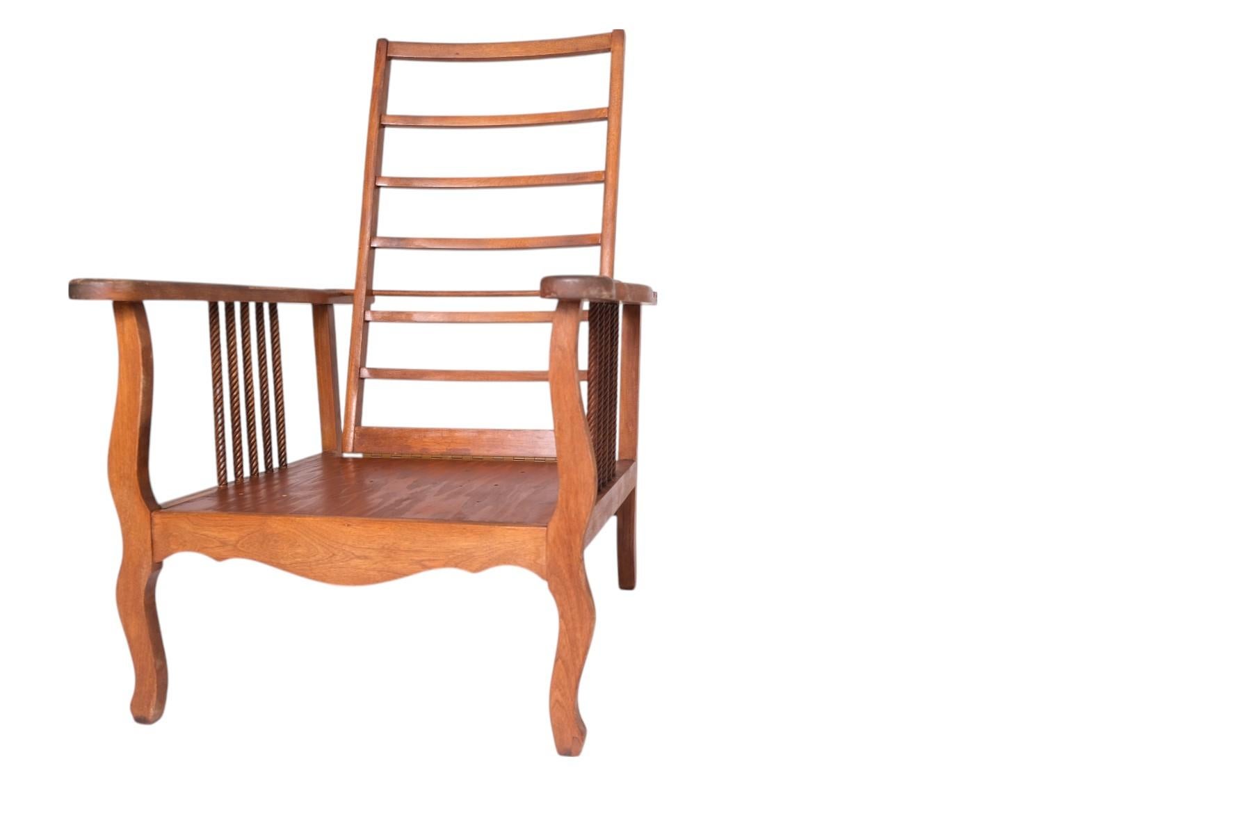 20th Century Antique American Morris Chair with Ladder-Back and Twisted Spindle Sides For Sale