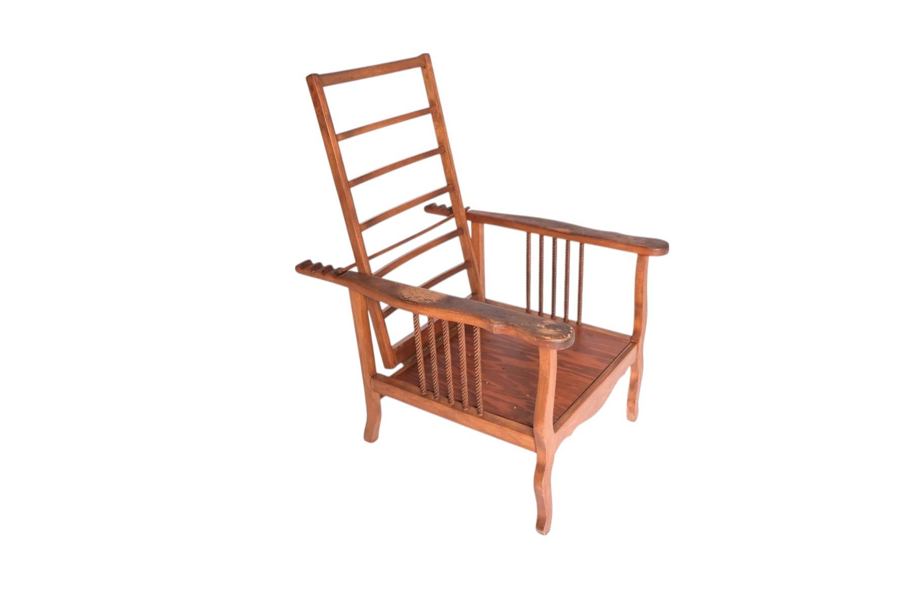 Antique American Morris Chair with Ladder-Back and Twisted Spindle Sides For Sale 2