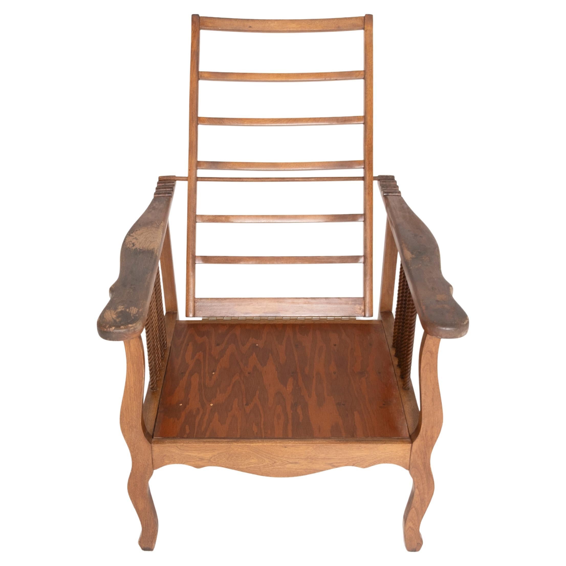 Antique American Morris Chair with Ladder-Back and Twisted Spindle Sides For Sale