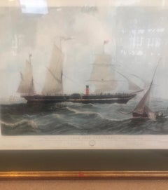 Antique American Nautical Sailboat Hand Colored Engraving