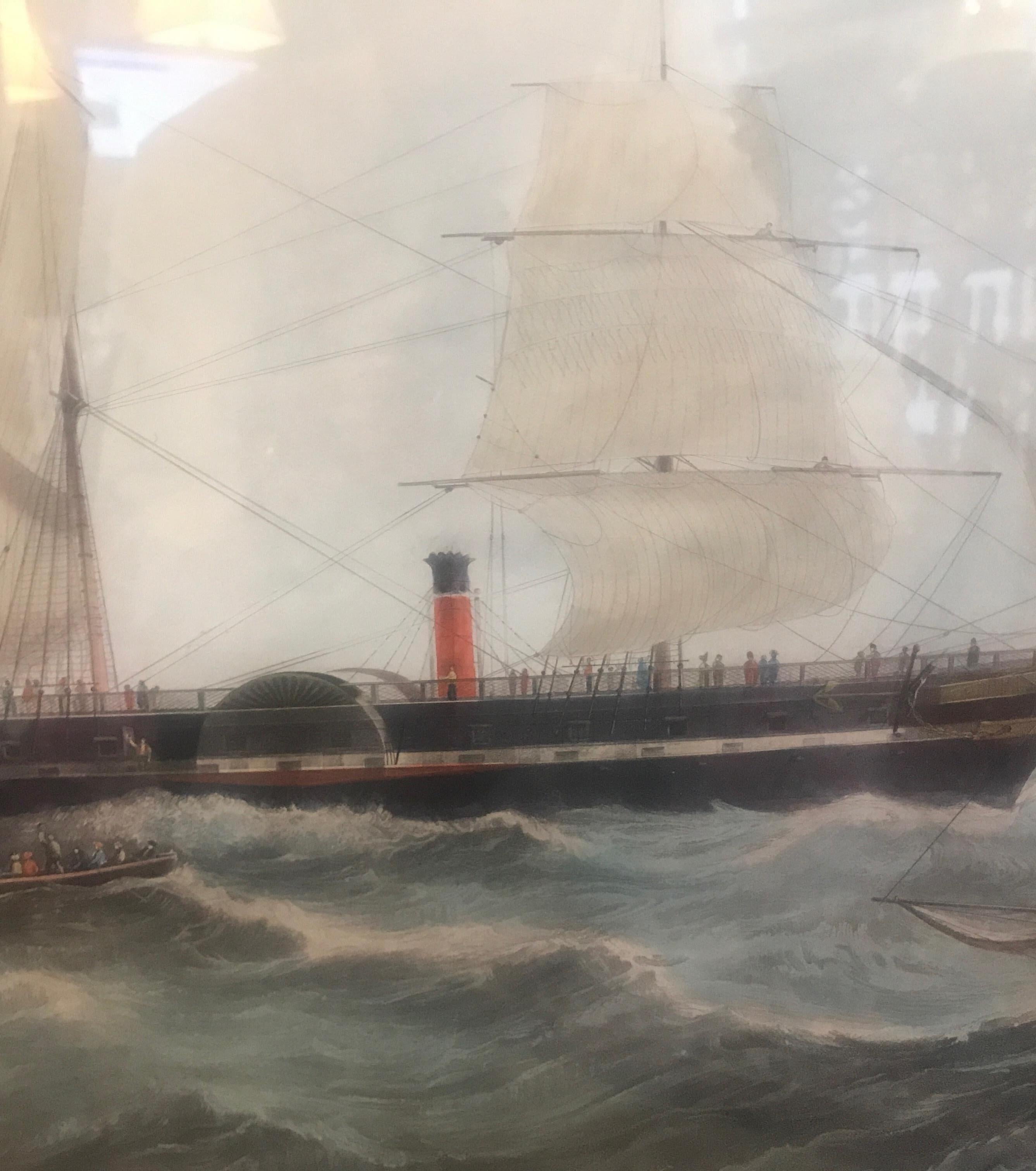 English Antique American Nautical Sailboat Hand Colored Engraving For Sale