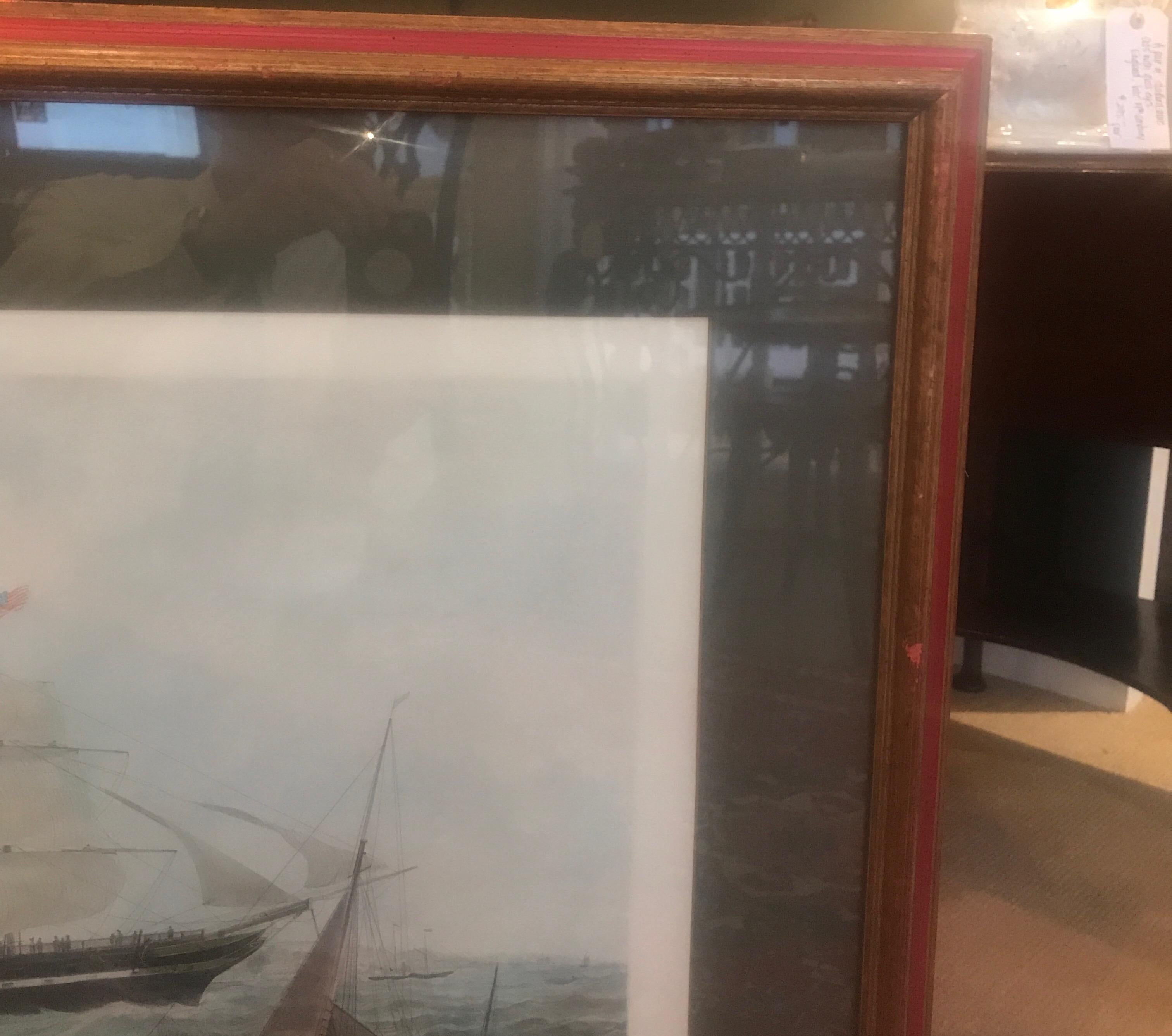 Antique American Nautical Sailboat Hand Colored Engraving For Sale 2