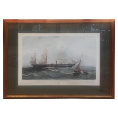 Antique American Nautical Sailboat Hand Colored Engraving
