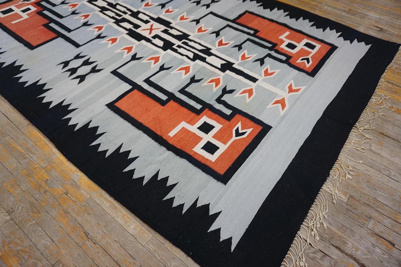 Hand-Woven 1930s Chimayo Navajo Style Carpet ( 7'2