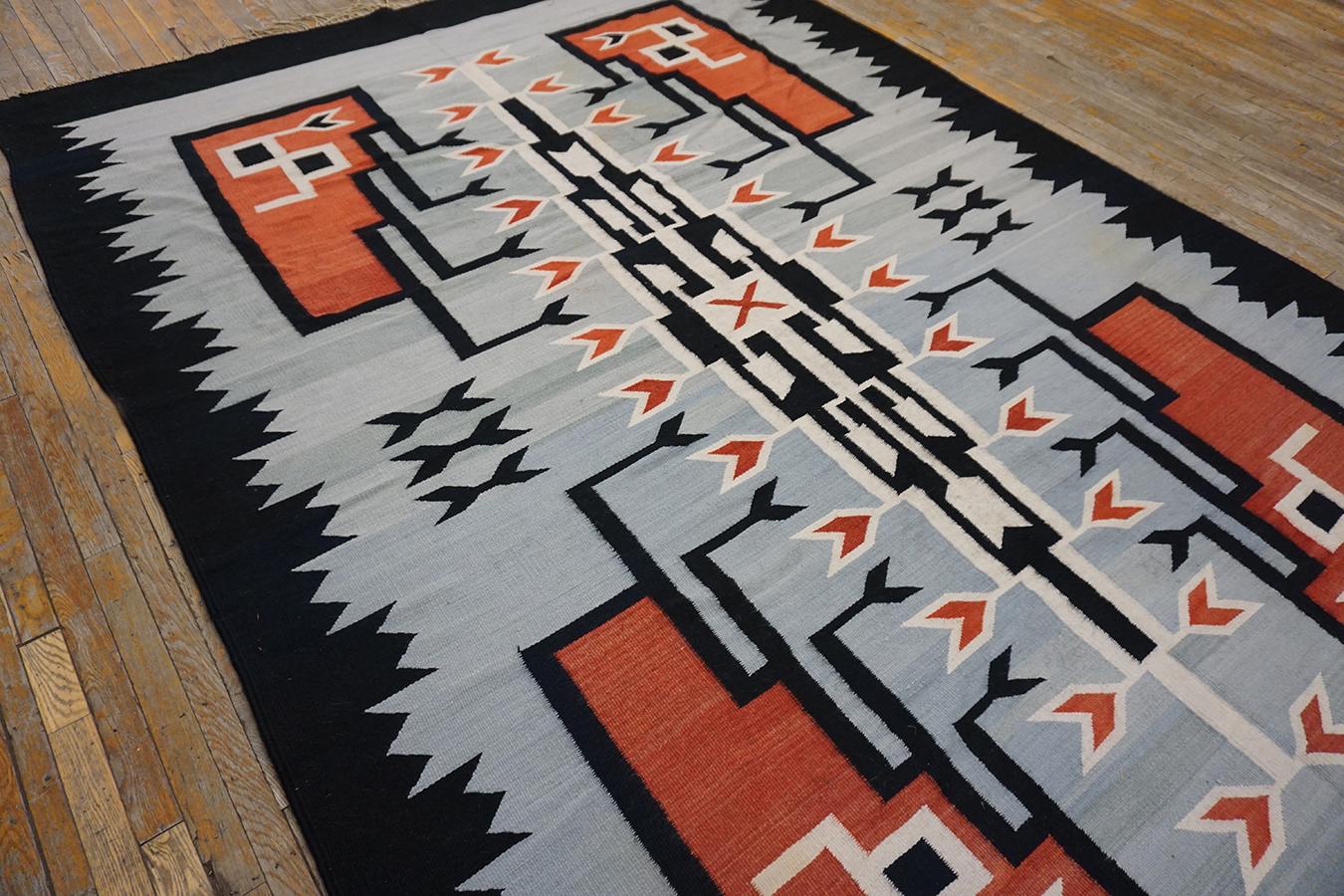 Wool 1930s Chimayo Navajo Style Carpet ( 7'2