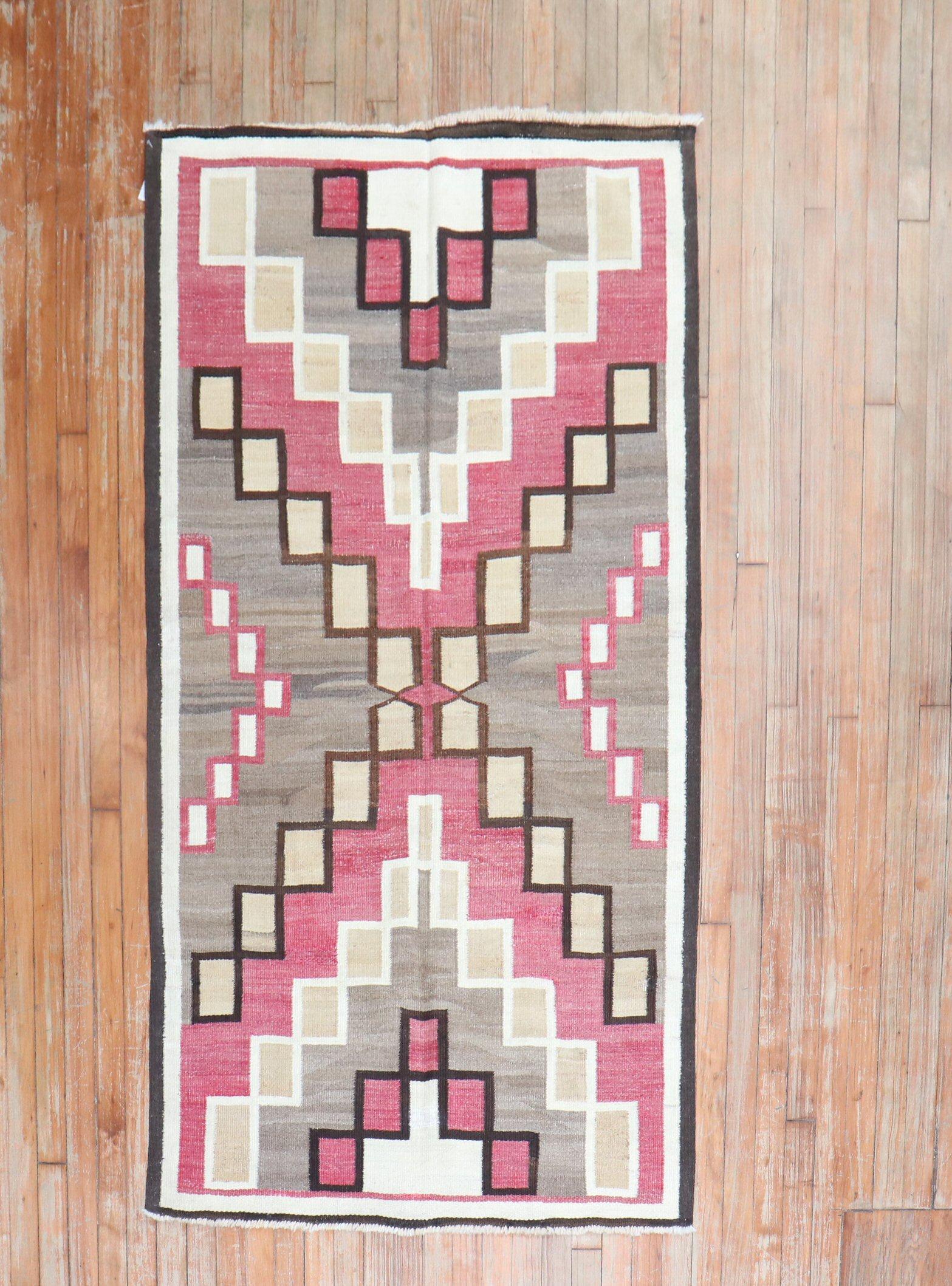 Antique American Navajo Ivory Tribal Rug For Sale 3