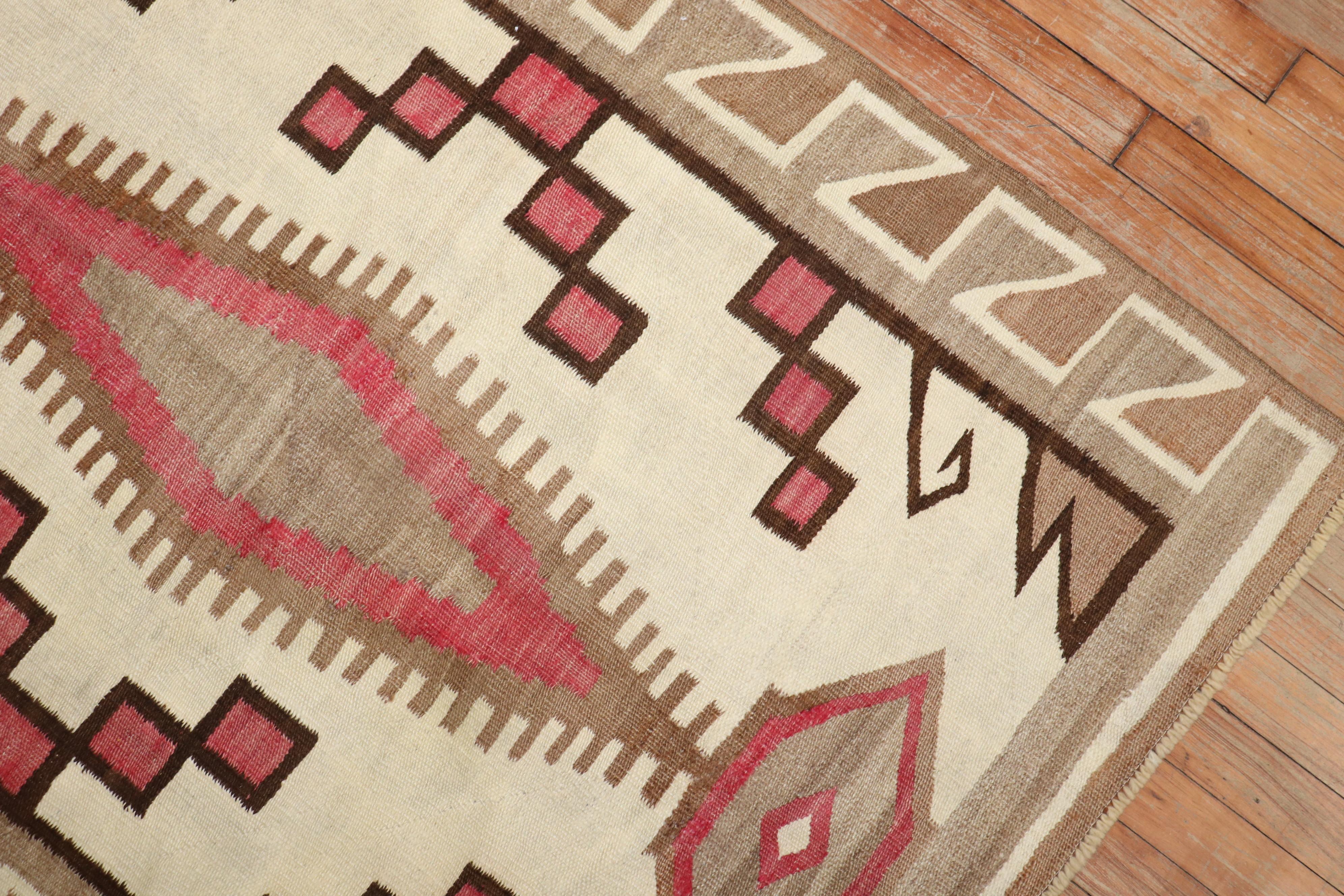 Native American Antique American Navajo Ivory Tribal Rug For Sale