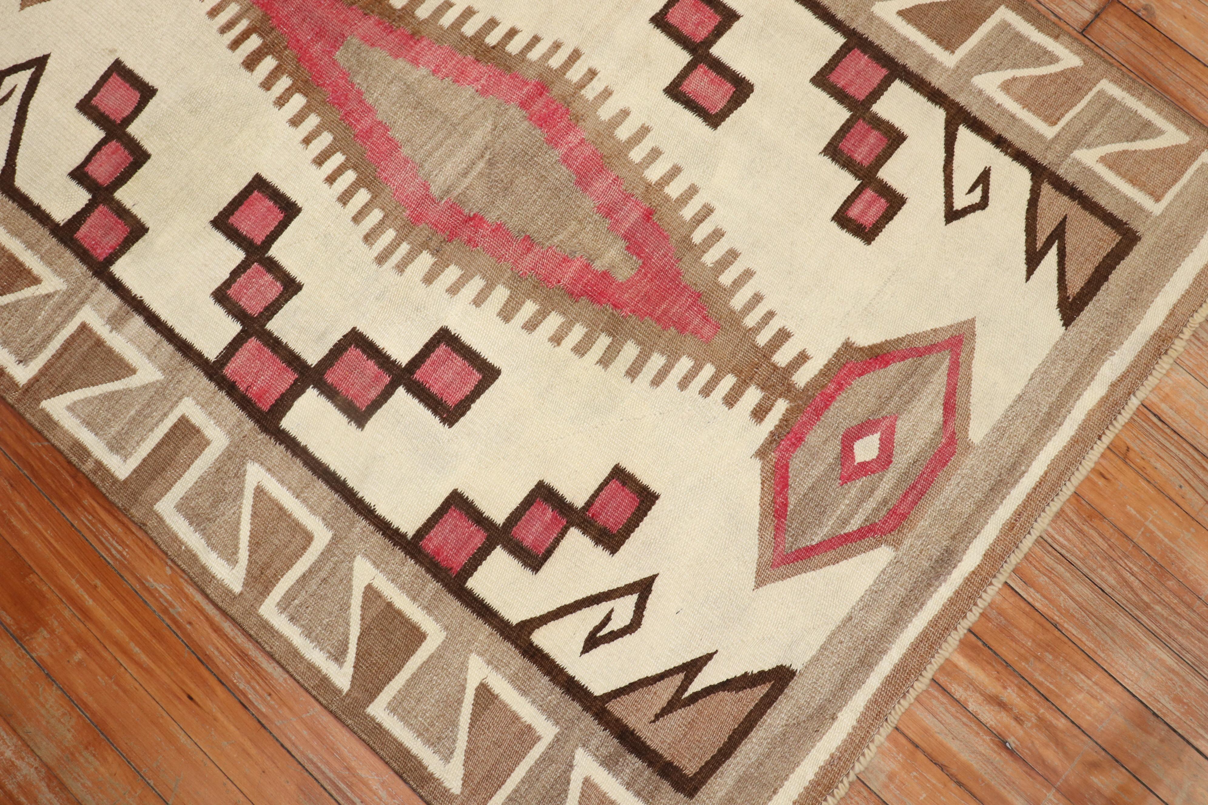 Hand-Woven Antique American Navajo Ivory Tribal Rug For Sale