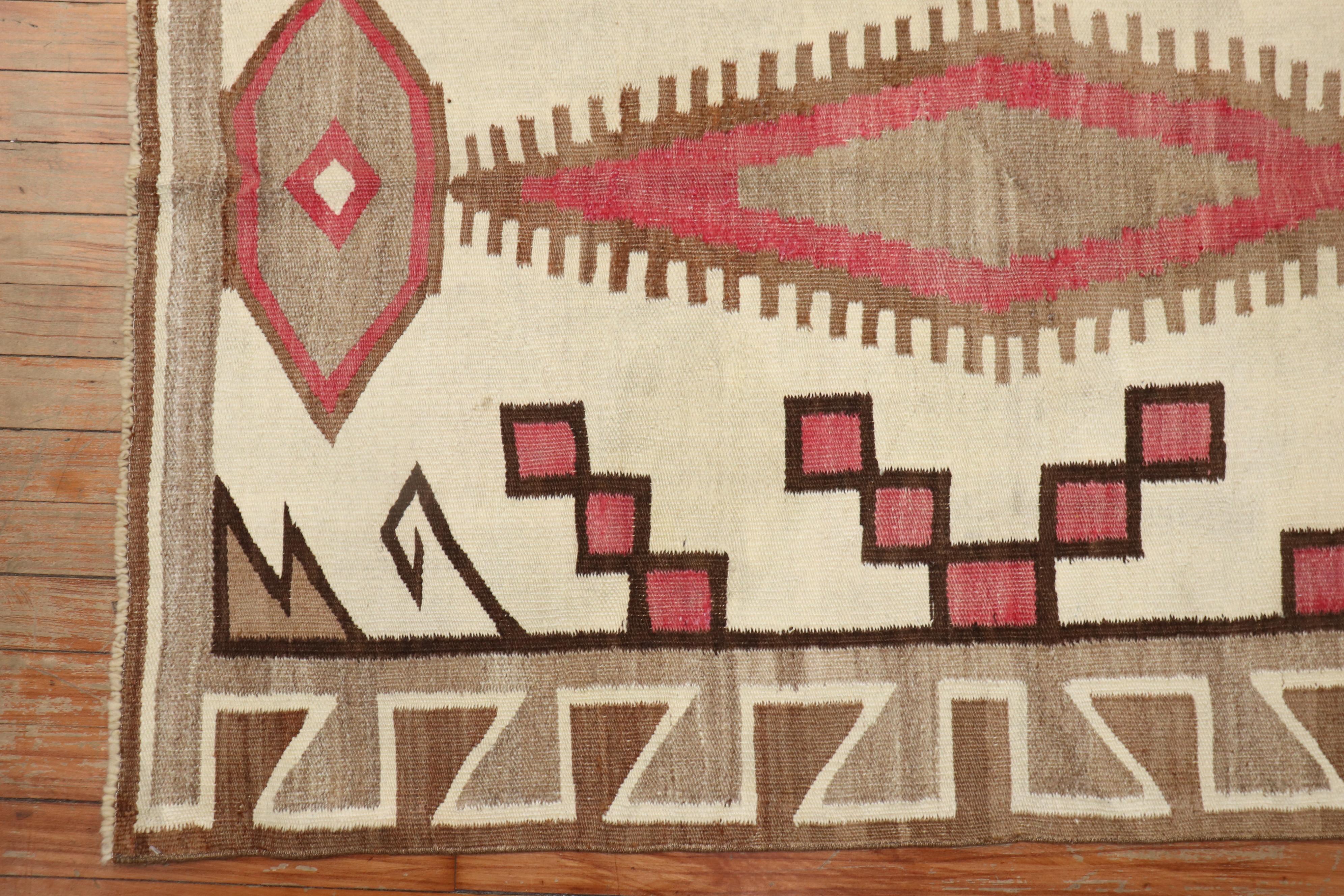 Wool Antique American Navajo Ivory Tribal Rug For Sale