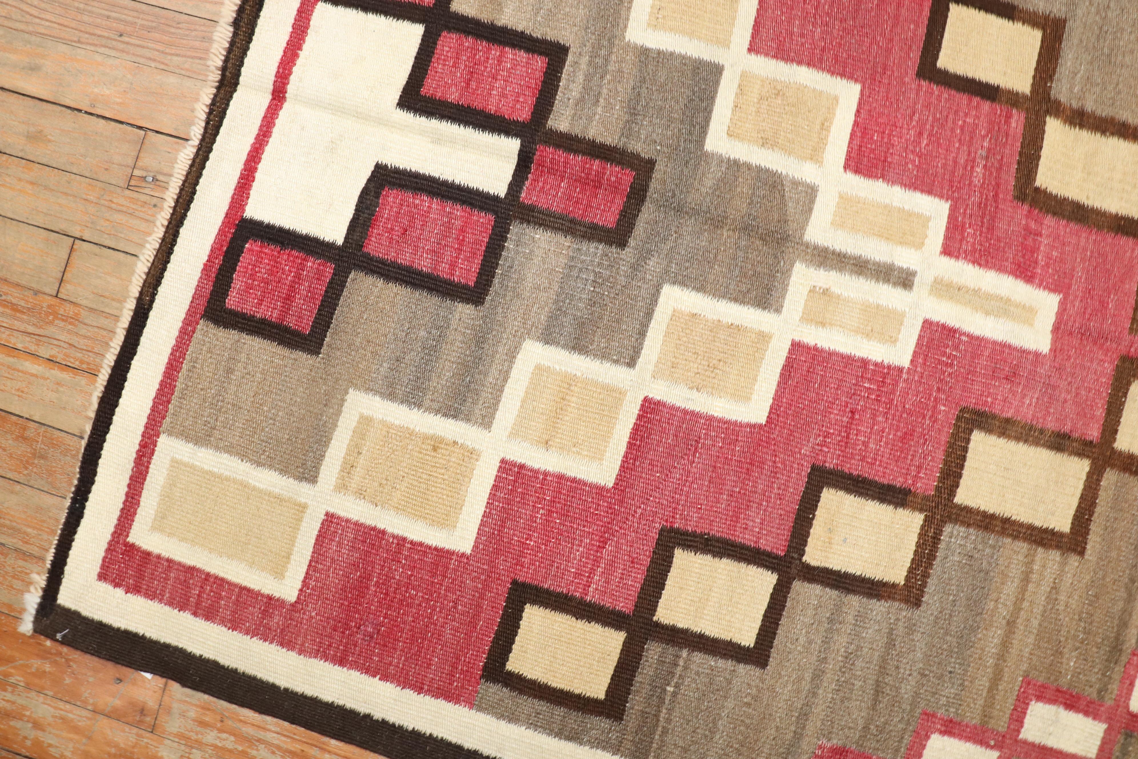 Antique American Navajo Ivory Tribal Rug For Sale 1