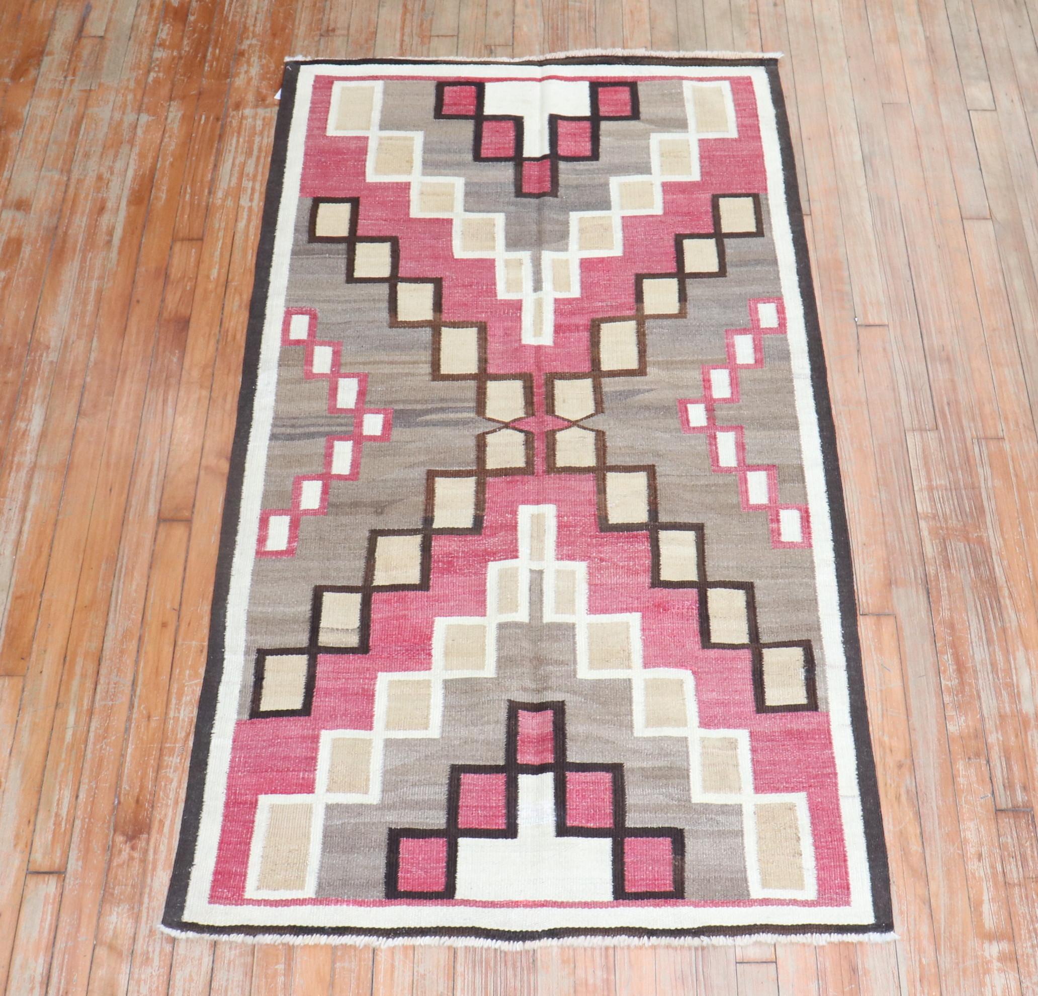 Antique American Navajo Ivory Tribal Rug For Sale 2