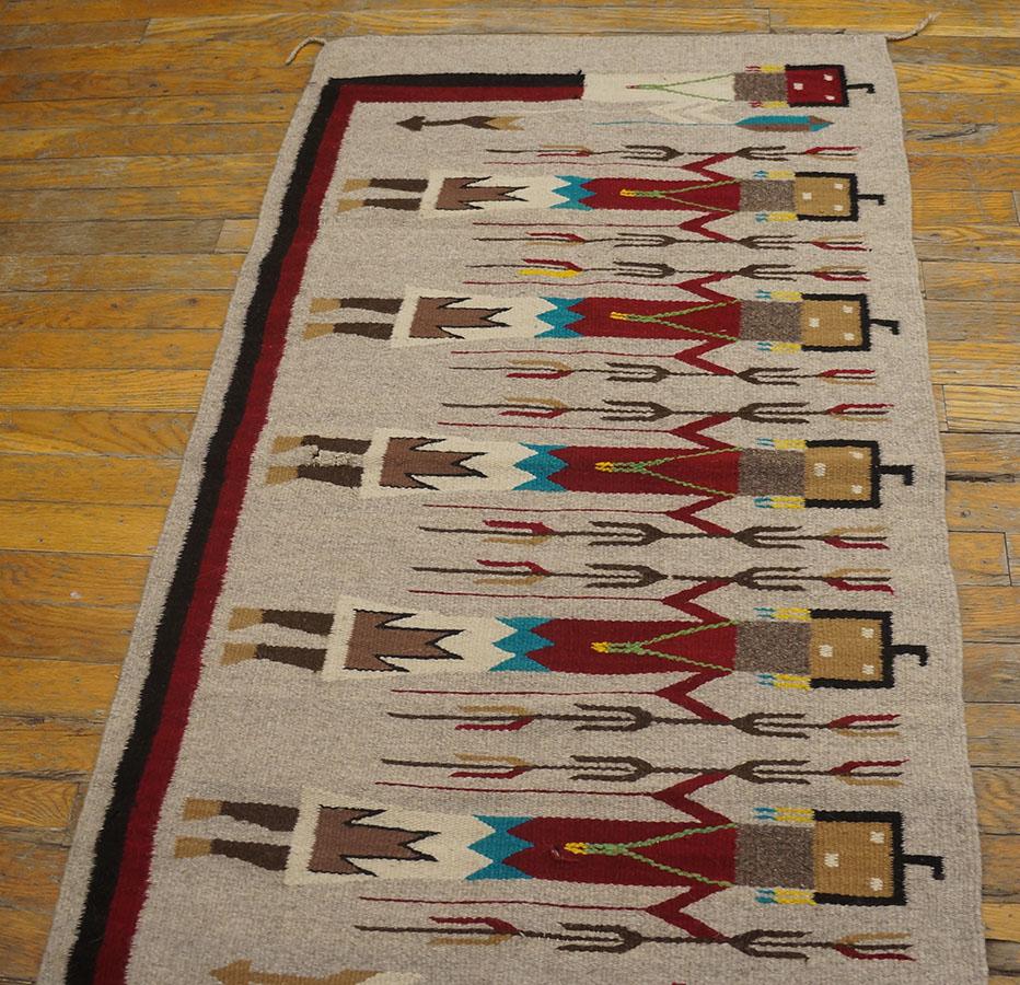 Mid-20th Century Mid 20th Century American Navajo Yei Carpet ( 2' 6'' x 4' 6'' - 76 x 137 cm )