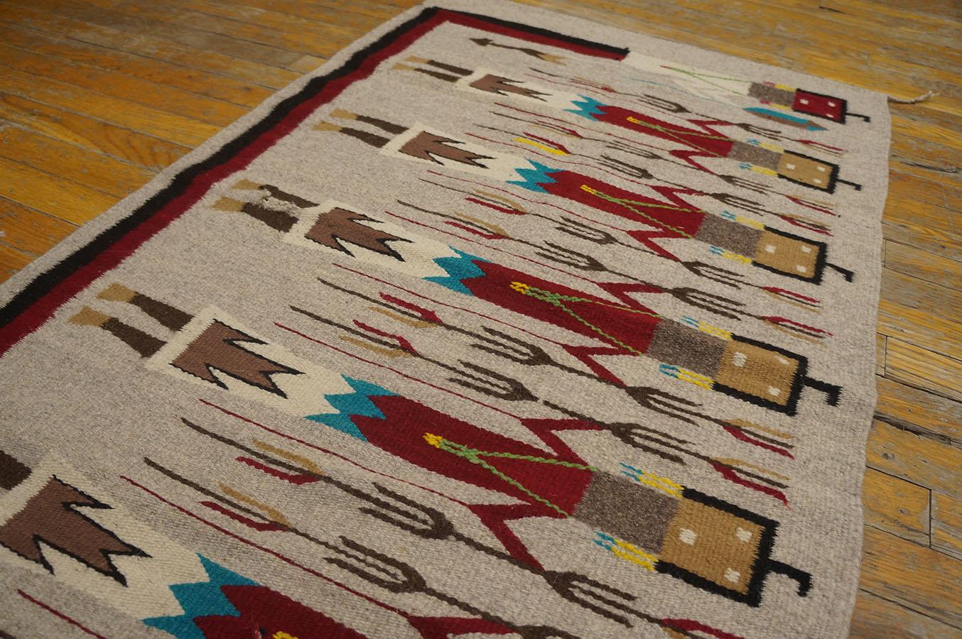 Wool Mid 20th Century American Navajo Yei Carpet ( 2' 6'' x 4' 6'' - 76 x 137 cm )