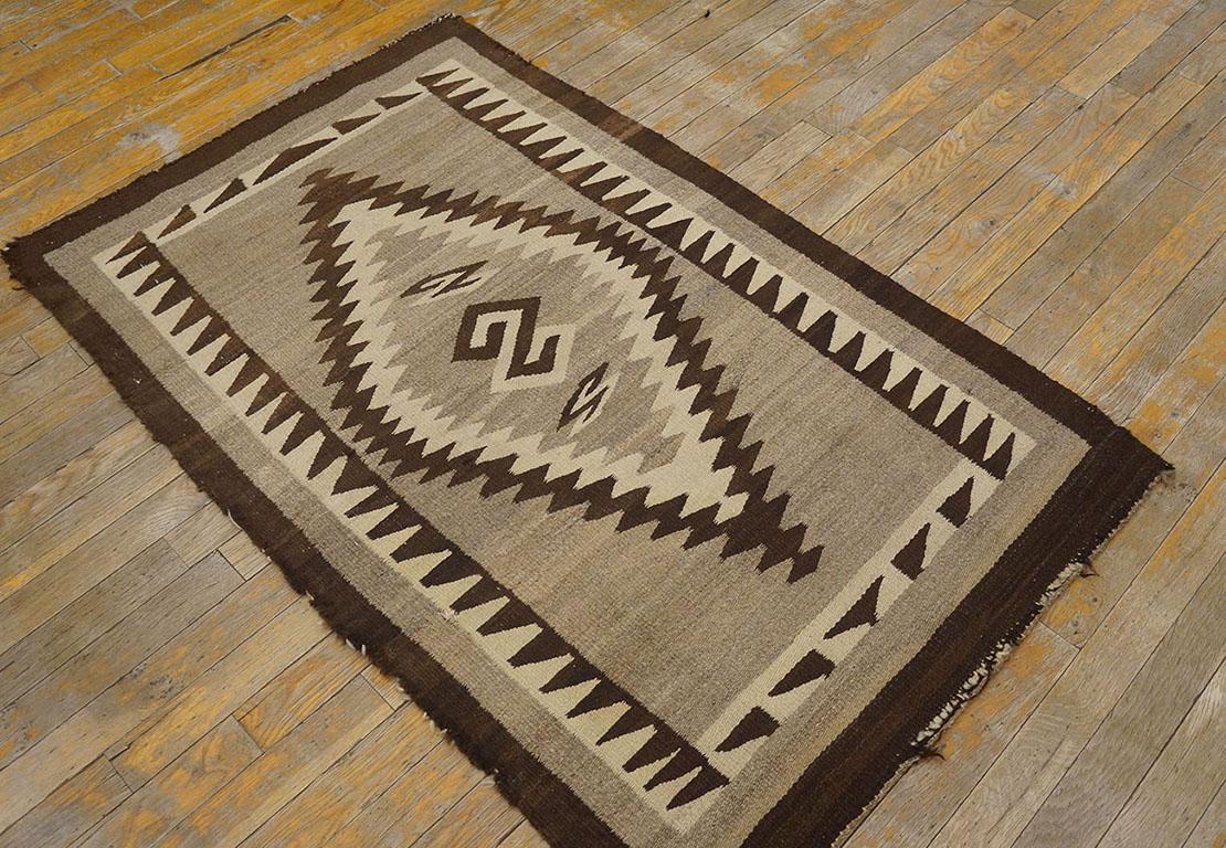 Hand-Woven 1930s American Navajo Two Grey Hills Carpet ( 2'4