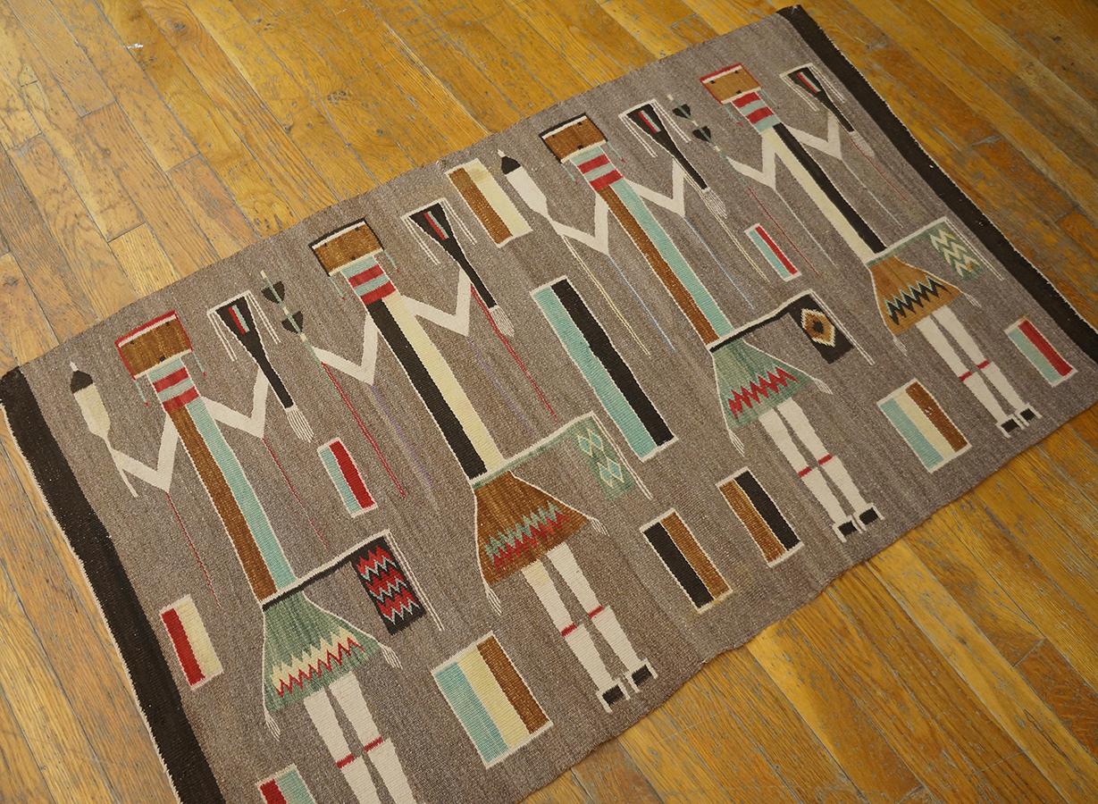 Hand-Woven 1930s American Navajo Yei Carpet  ( 2'6