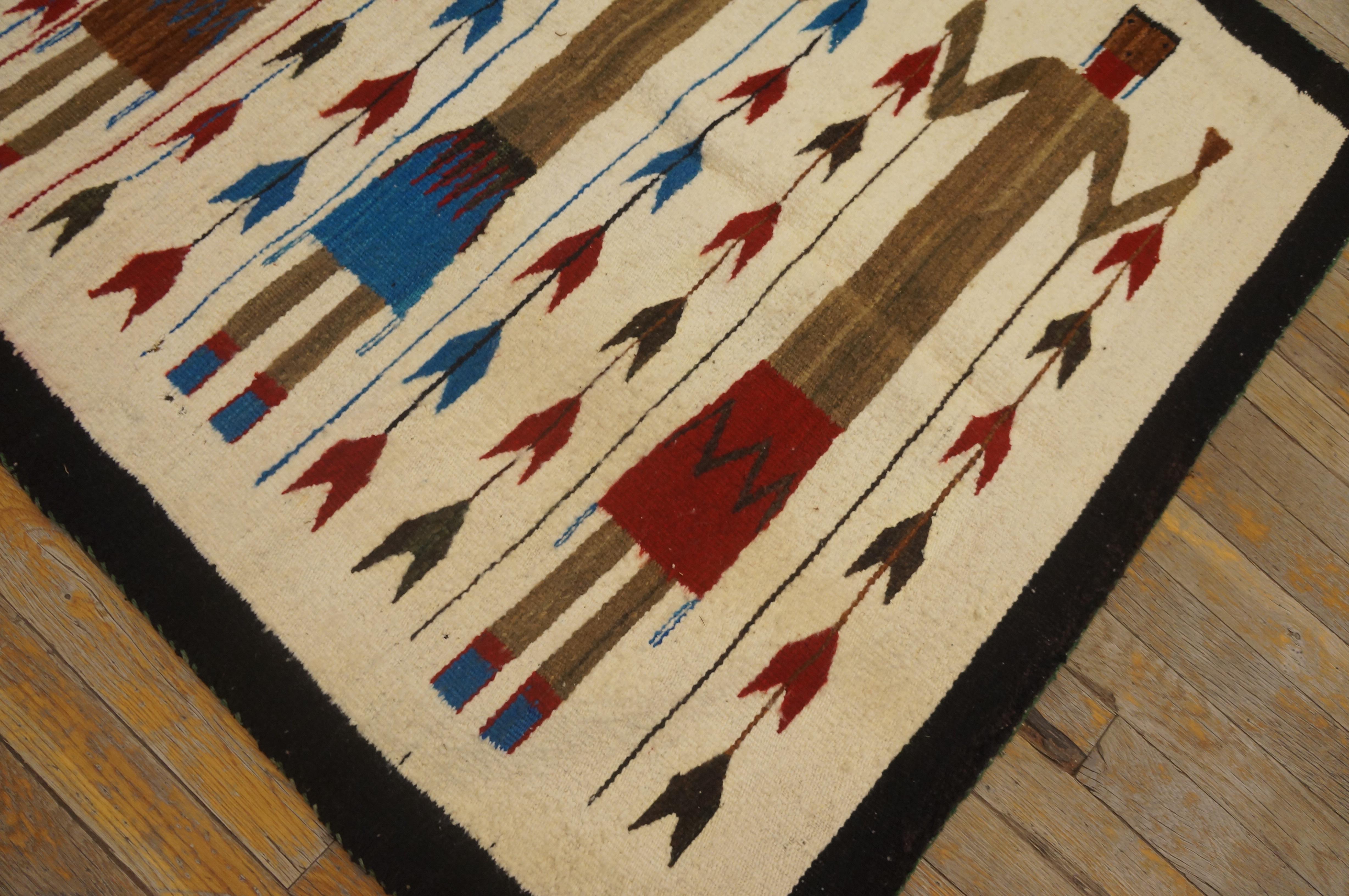 Hand-Woven 1930s American Navajo Yei Carpet ( 3' 5'' x 5' - 104 x 152 cm ) For Sale