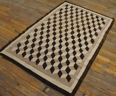 1920s Brown Tumbling Block American Navajo Carpet 3'4"x4'10" Flatweave Wool Rug
