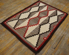 Striking Grey Ground with Stepped Diamond Motifs Antique American Navajo Rug