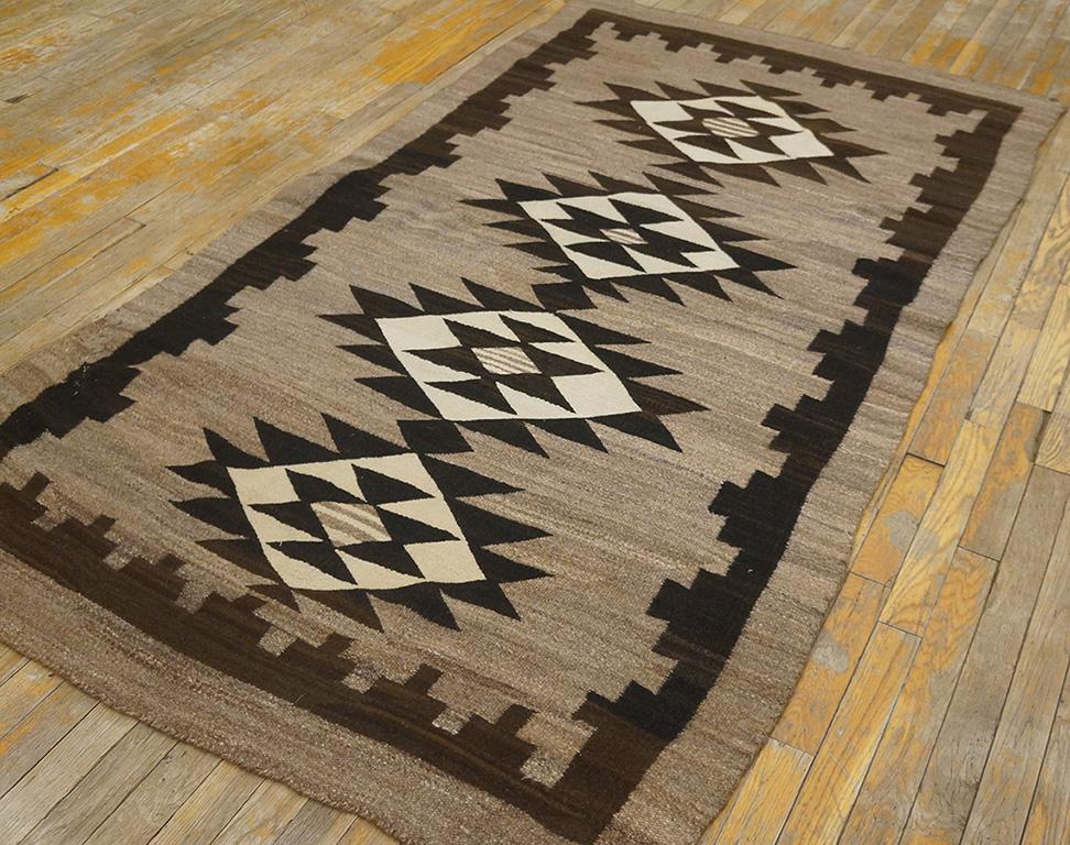 Hand-Woven Early 20th Century American Navajo Two Grey Hills Carpet ( 4' x 7' - 122 x 213 ) For Sale