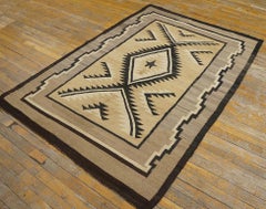 1920s Beige Zig Zag Tribal American Navajo Carpet 4'2"x5'10" Flatweave Wool Rug