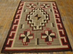 1920s Gray Medallion Antique American Navajo Rug 4'6"x6'6" Flatweave Wool Carpet