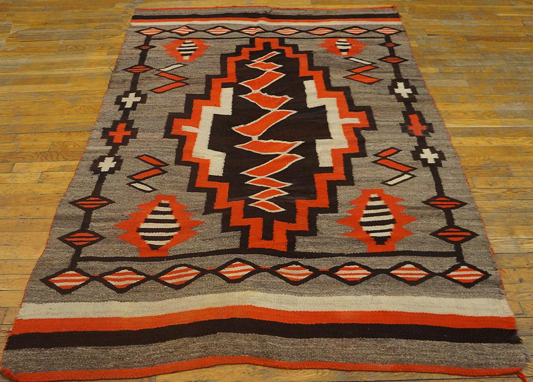 1920s American Navajo Carpet with Storm Pattern 
4' 8