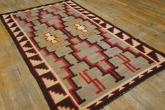 1920s Gray Geometric Tribal American Navajo Rug 4'9"x8'2" Flatweave Wool Carpet