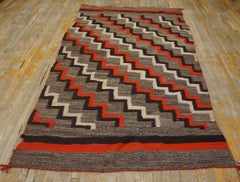 1900s Dark Gray Chevron American Navajo Rug 5'3''x9'2'' Flatweave Wool Carpet