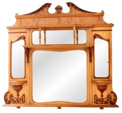 Antique American Neoclassical Walnut and Ash Overmantel Mirror, circa 1870